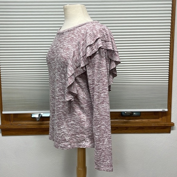 Maurices NWT Maroon Metallic Sparkle Long Flutter Sleeve Top Size Small - Picture 7 of 11